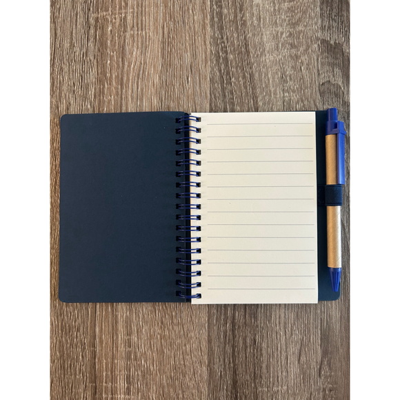 Kraft Spiral Notebook with Rainbow Accent and Pen (Navy) - Picture 3 of 4